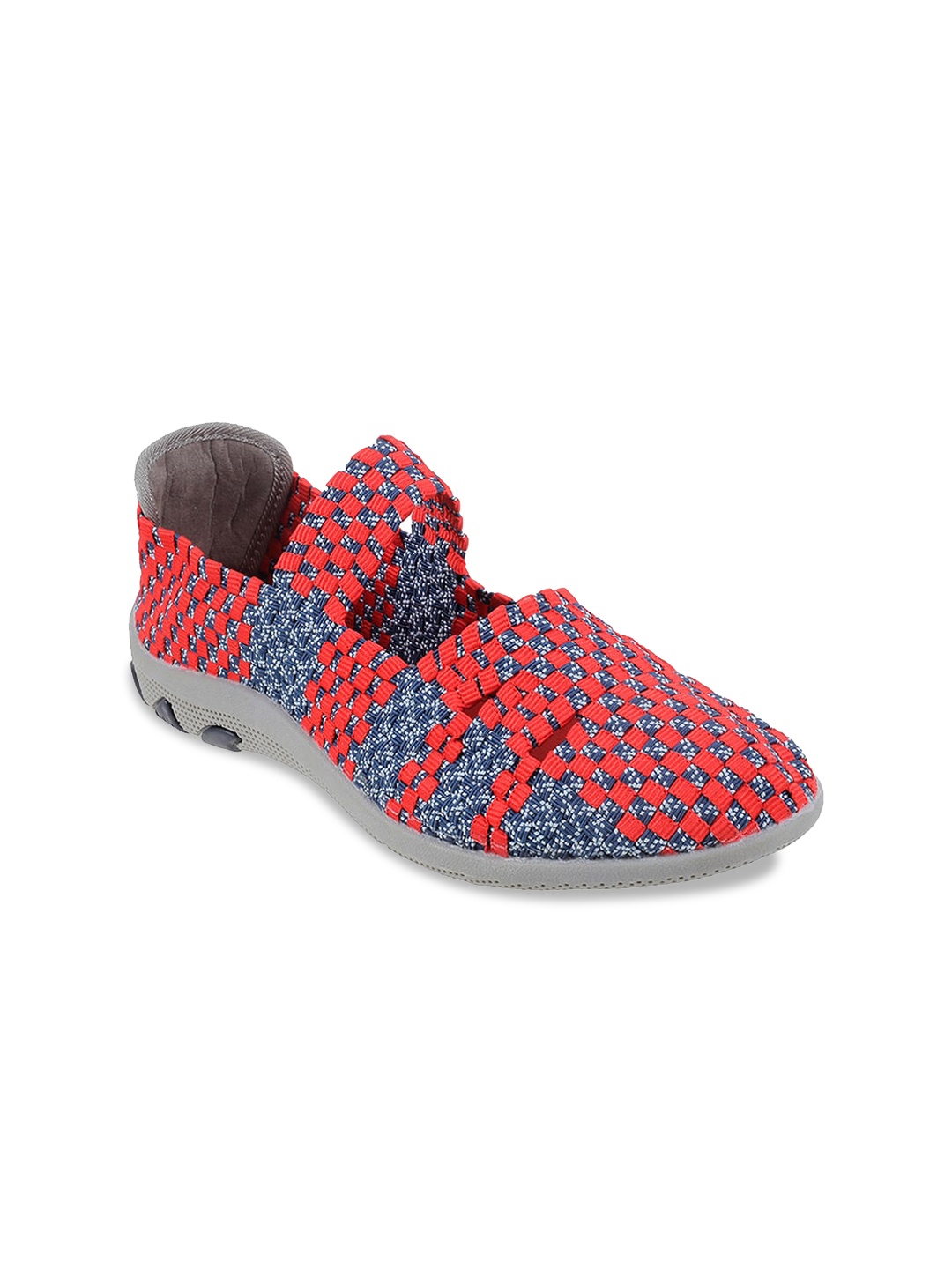 Mochi Women Red & Blue Woven Design Slip-On Sneakers