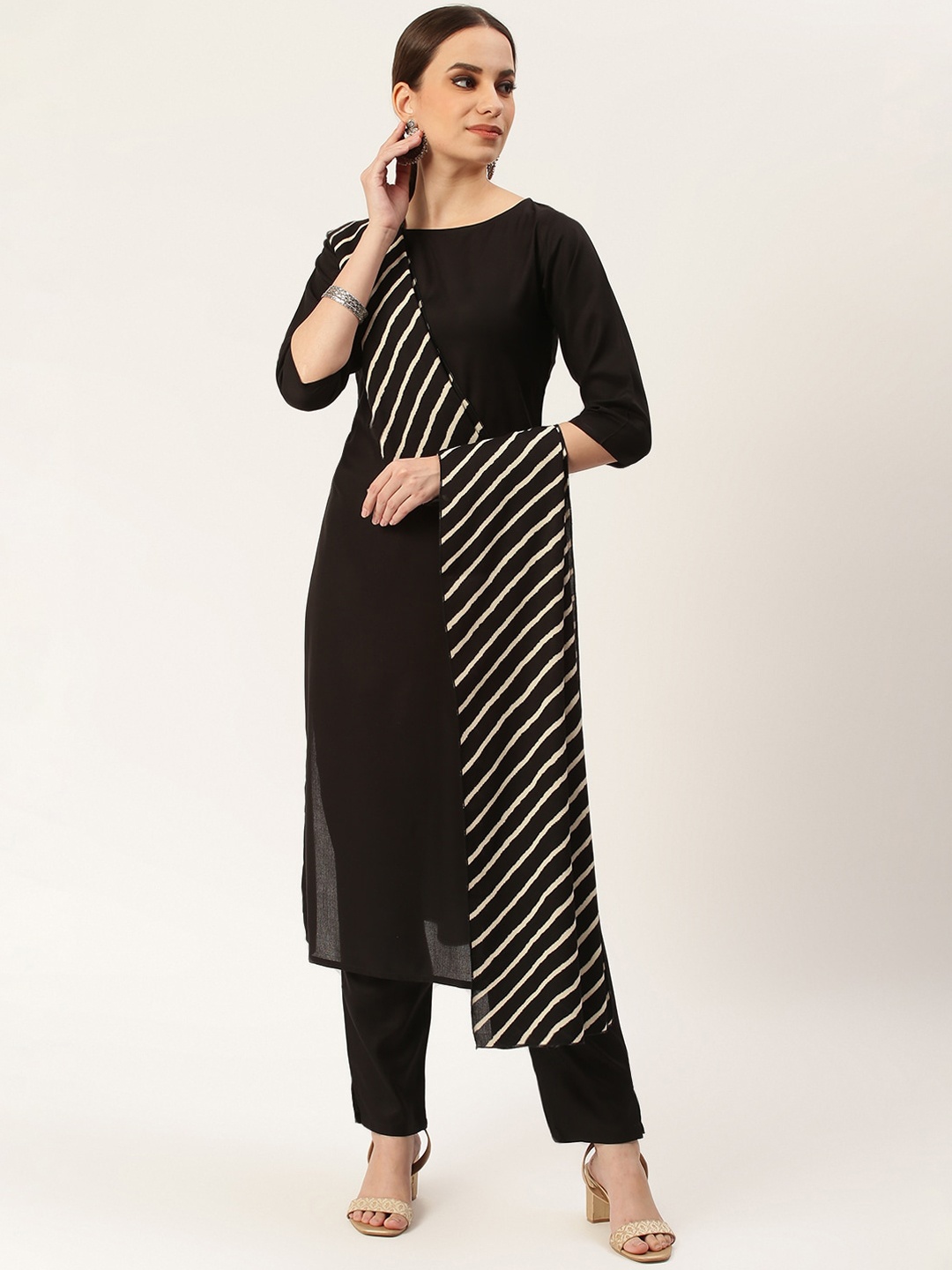 Rustorange Women Black Yoke Design Layered A-Line Kurti with Trousers & With Dupatta
Rustorange Women Black Yoke Design Layered A-Line Kurti with Trousers & With Dupatta