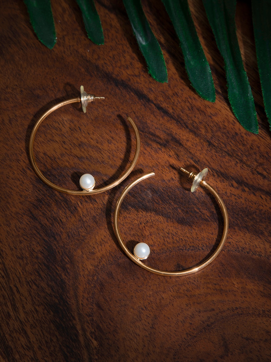 INDYA Gold-Toned Contemporary Half Hoop Earrings