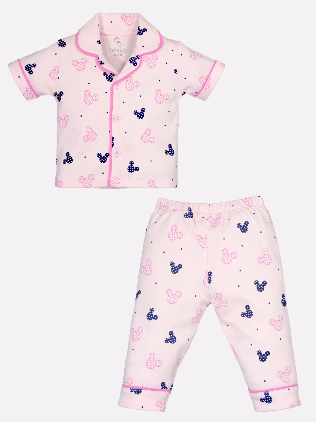 BABY GO Girls Pink Abstract Night Suit