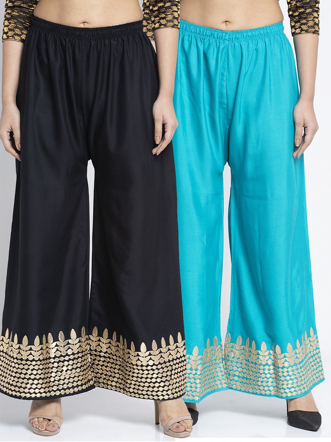 GRACIT Women Pack Of 2 Black & Turquoise Blue Ethnic Motifs Hem Design Knitted Palazzos
GRACIT Women Pack Of 2 Black & Turquoise Blue Ethnic Motifs Hem Design Knitted Palazzos