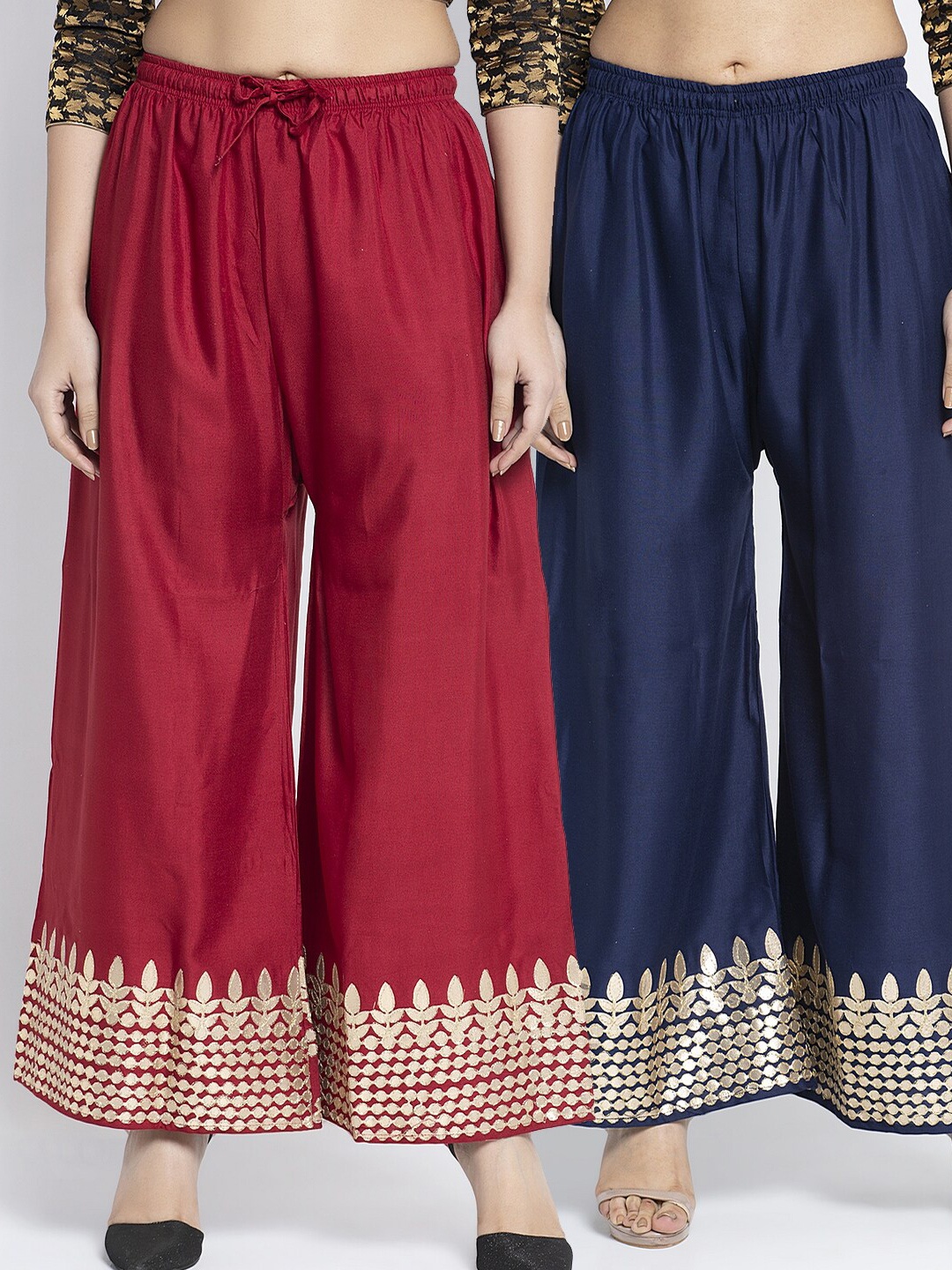 GRACIT Women Pack Of 2 Maroon & Navy Blue Ethnic Motifs Hem Design Knitted Palazzos
GRACIT Women Pack Of 2 Maroon & Navy Blue Ethnic Motifs Hem Design Knitted Palazzos