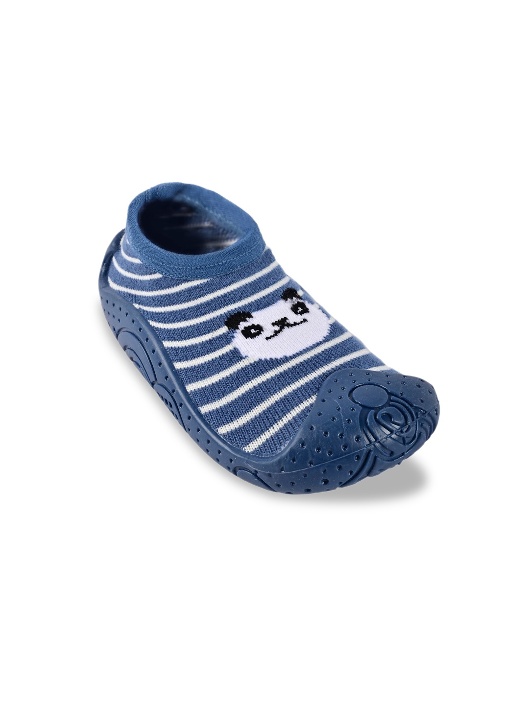 Yellow Bee Kids Navy Blue & White Printed Cotton Anti Skid Booties