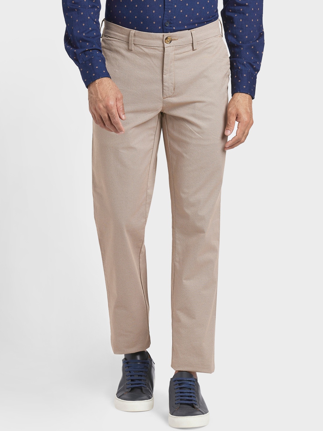 ColorPlus Men Khaki Textured Regular Trousers