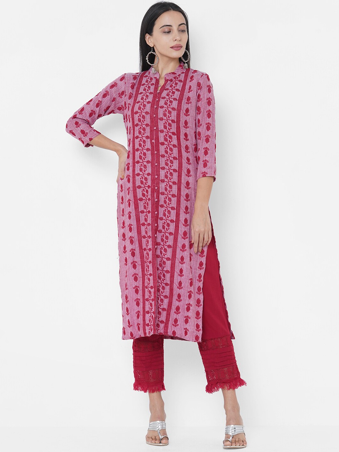 FASHOR Women Pink Floral Thread Work Kurta