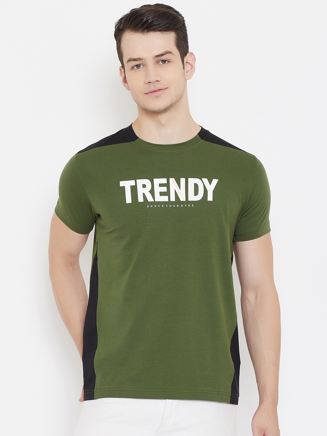 Duke Men Olive Typography Printed T-shirt