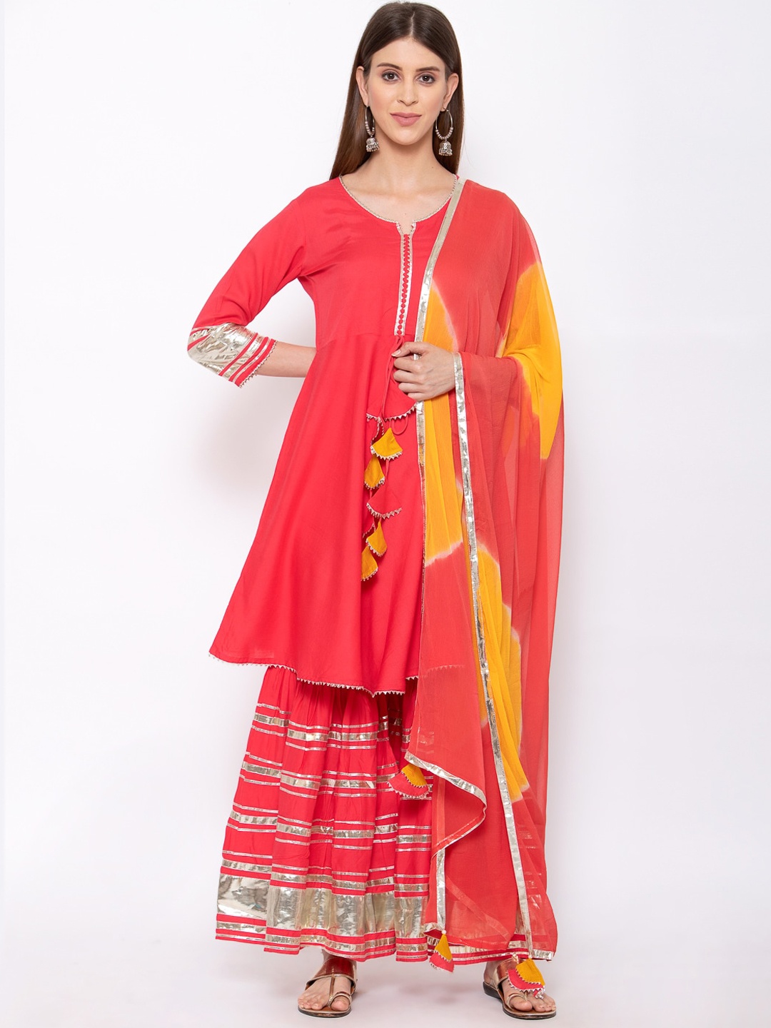 Yuris Women Red Regular A-Line Pure Cotton Kurta with Palazzos & With Dupatta, Coral
Yuris Women Red Regular A-Line Pure Cotton Kurta with Palazzos & With Dupatta, Coral