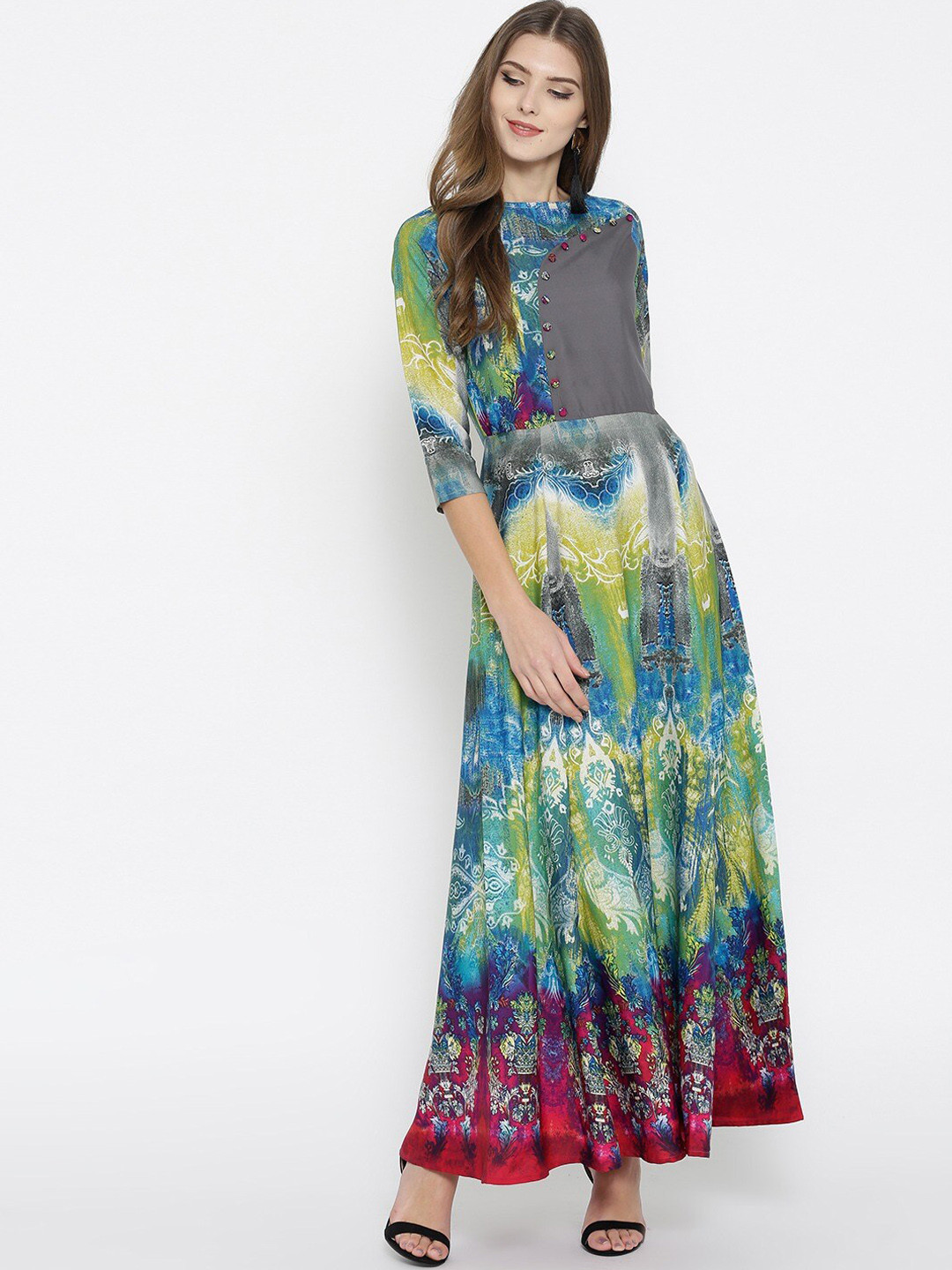 Cottinfab Green & Grey Ethnic Motifs Crepe Maxi Dress
Cottinfab Green & Grey Ethnic Motifs Crepe Maxi Dress