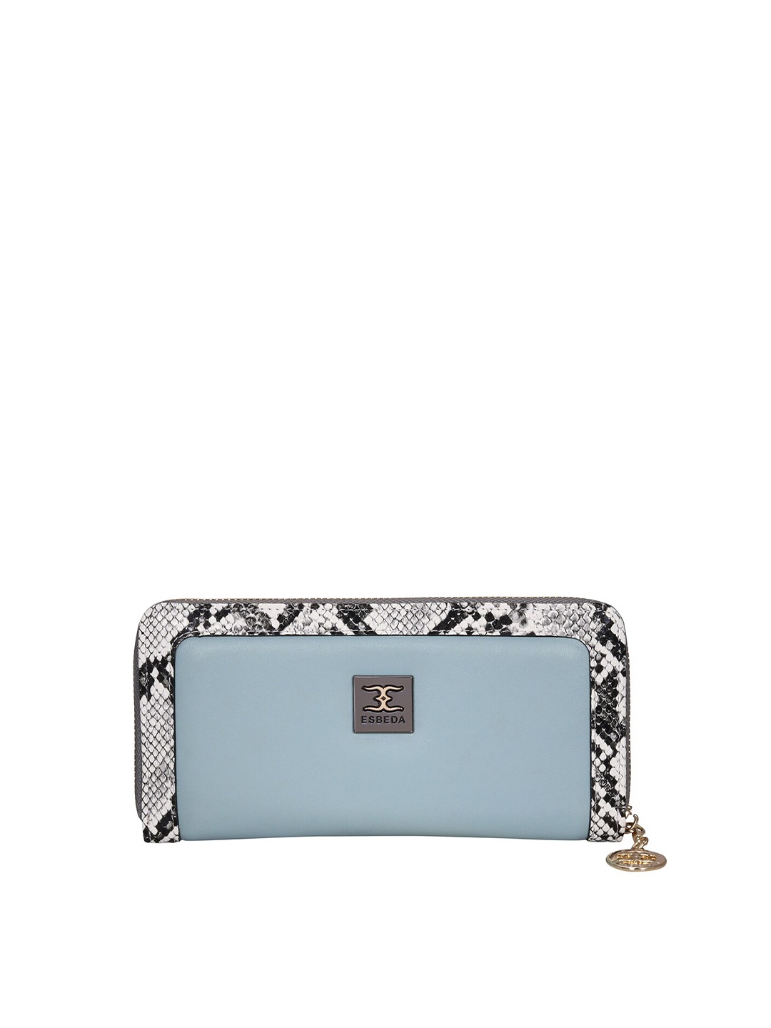 ESBEDA Women Blue & White Snake-Skin Printed Zip Around Wallet