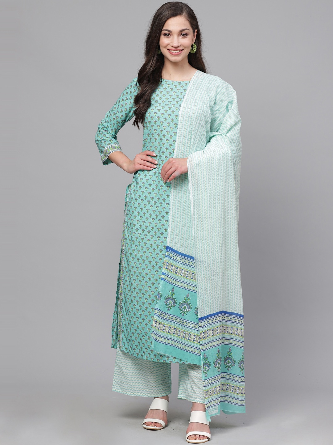 Indo Era Women Sea Green Ethnic Motifs Printed Regular Straight Pure Cotton Kurta with
Indo Era Women Sea Green Ethnic Motifs Printed Regular Straight Pure Cotton Kurta with