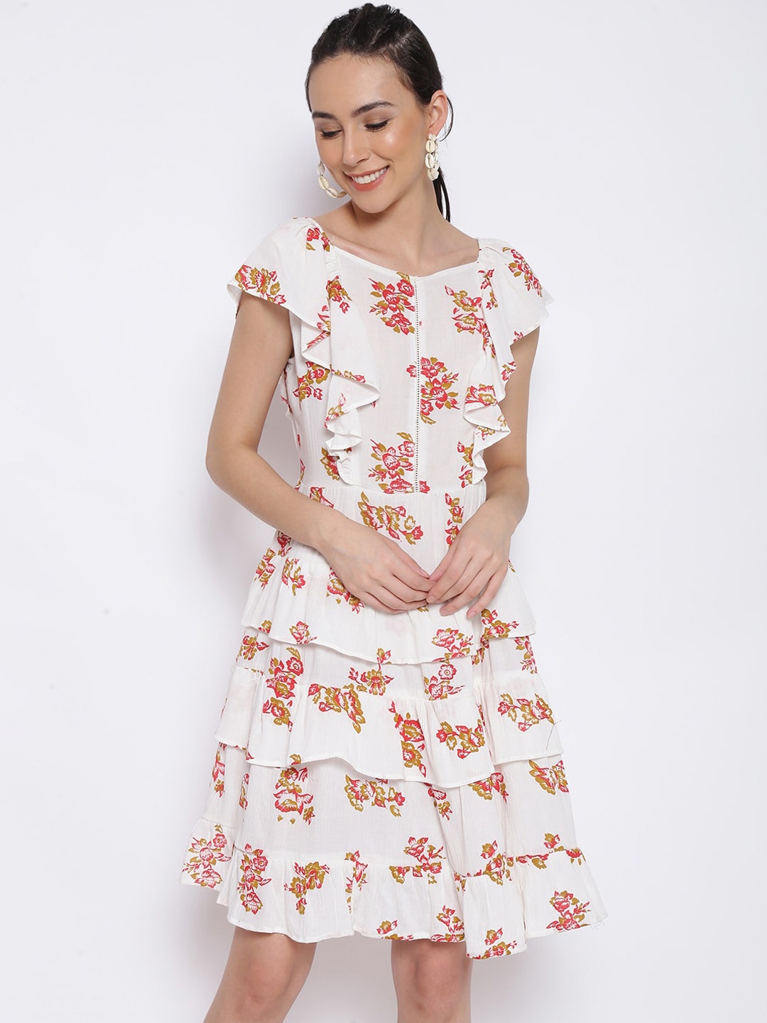 MARC LOUIS White Floral Crepe Dress