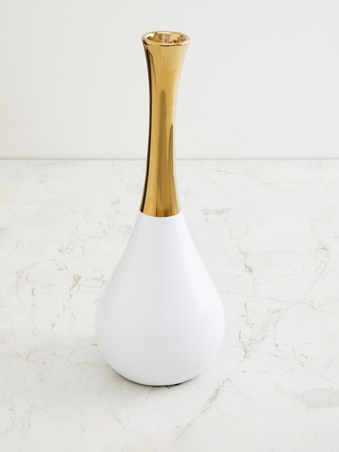 Home Centre White & Gold-Toned Colourblocked Eternity Brooks Vase