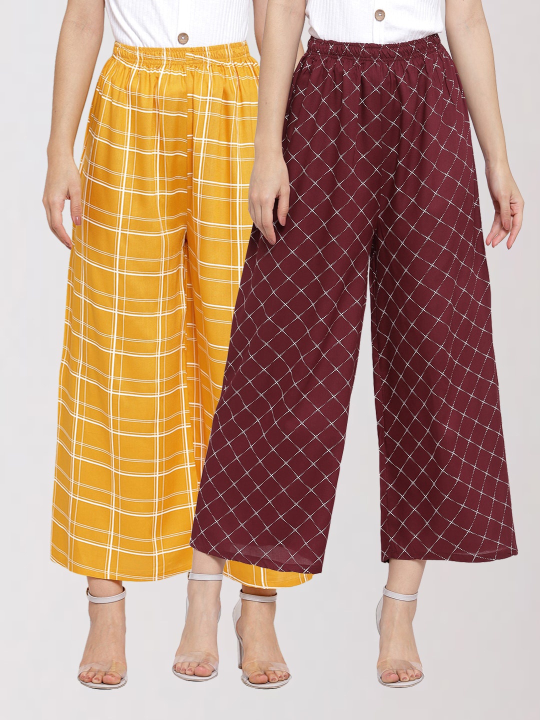 KLOTTHE Women Pack Of 2 Yellow & Maroon Printed Palazzos