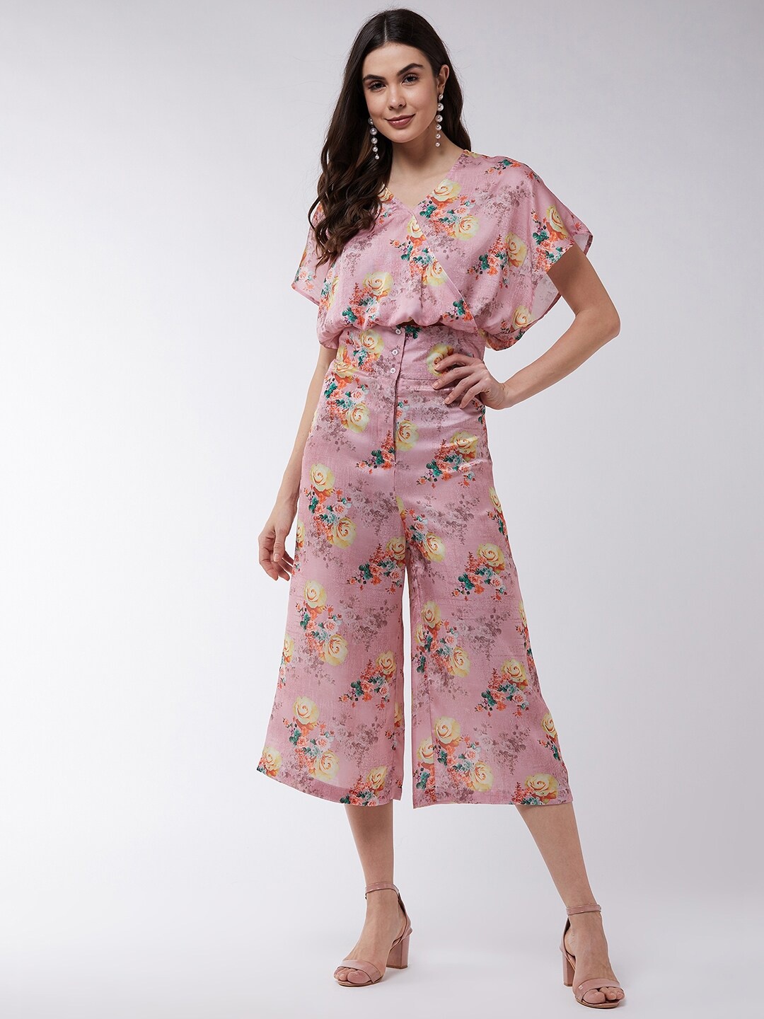 Zima Leto Women Pink & Green Printed Top with Palazzos