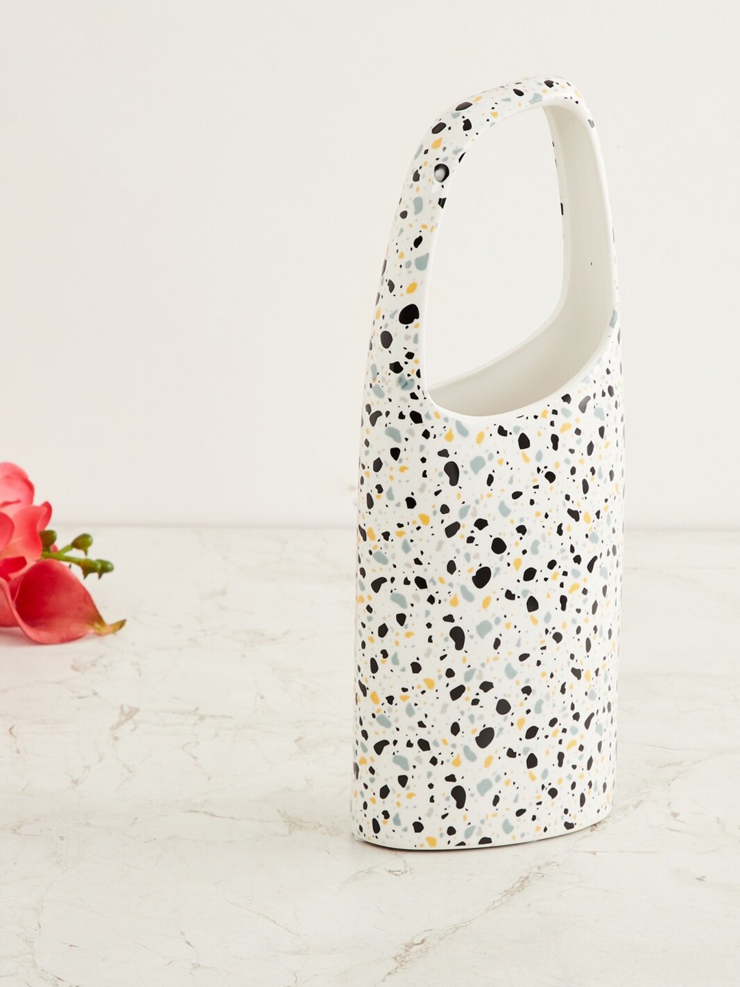 Home Centre White & Black Splendid Terrazzo Decal Vase