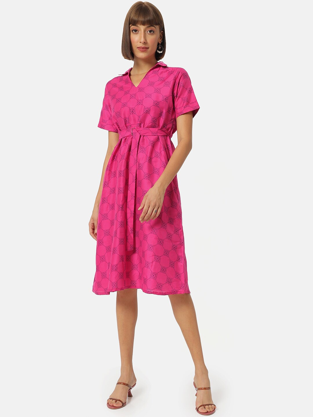 Saaki Pink Geometric Printed Dress