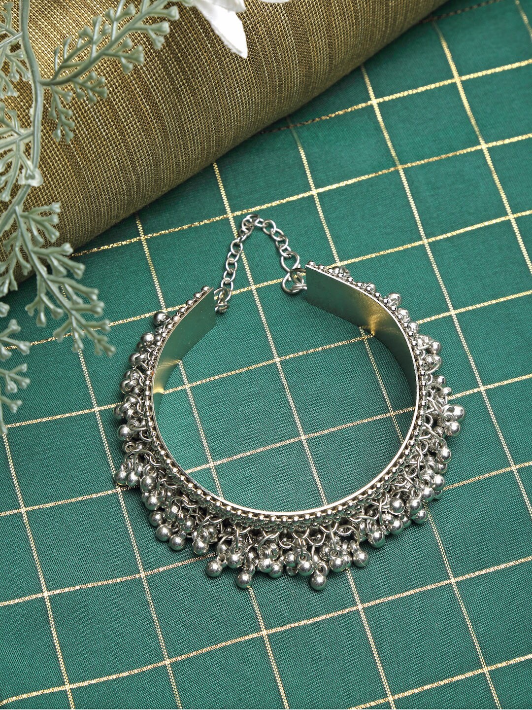NEUDIS Women Silver-Plated Oxidised Cuff Bracelet