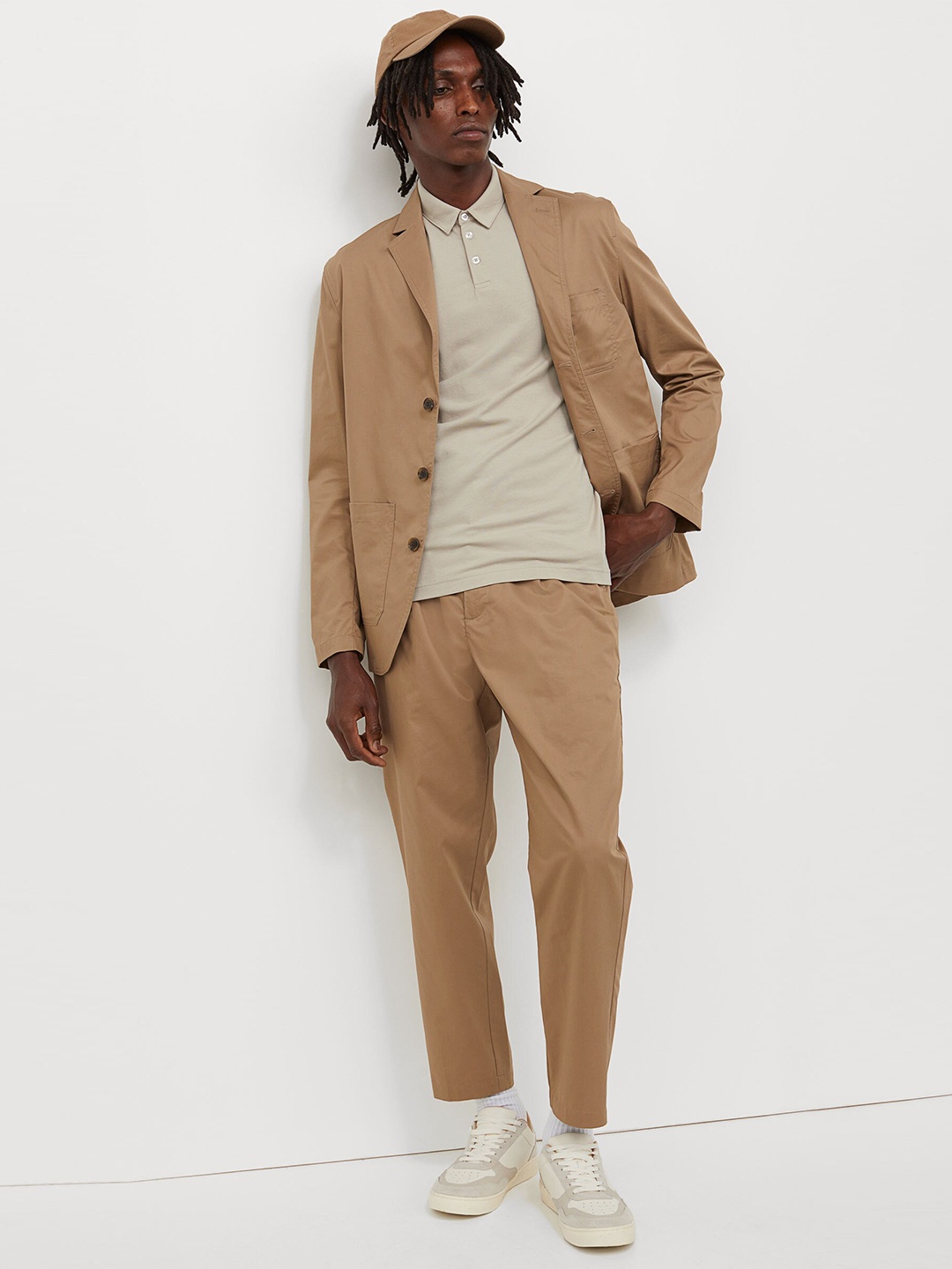 H&M Men Beige Slim Fit Polo Shirt