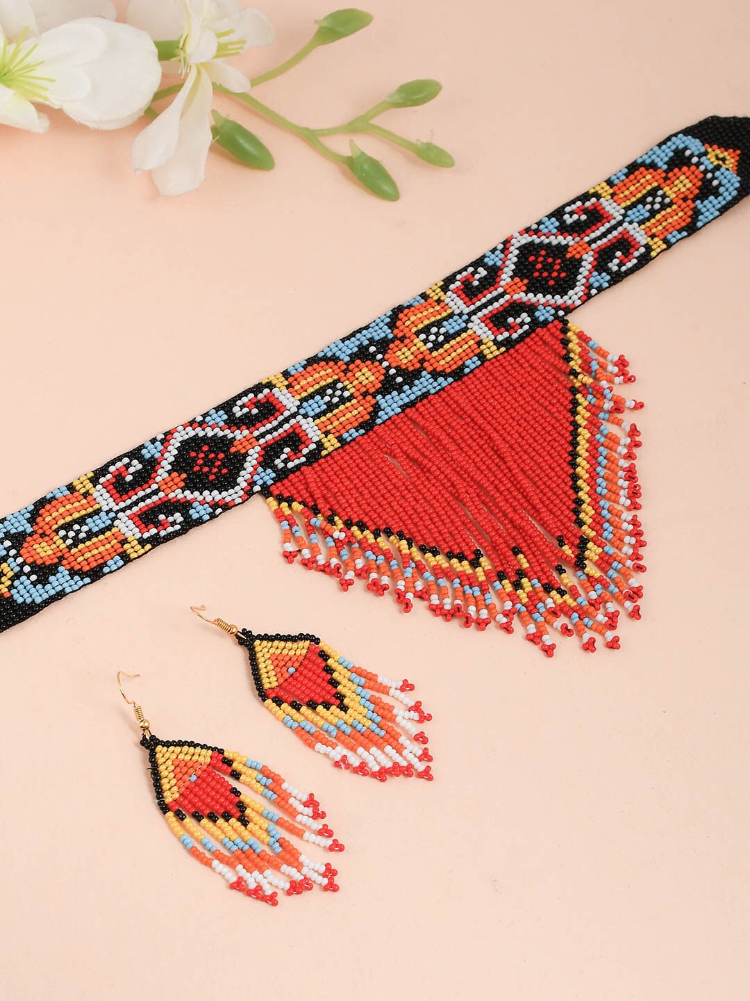 Silvermerc Designs Silver-Plated Red & Orange Beaded Hand-Woven Tasselled Handcrafted Afghan Jewellery Set, Gold
Silvermerc Designs Silver-Plated Red & Orange Beaded Hand-Woven Tasselled Handcrafted Afghan Jewellery Set, Gold