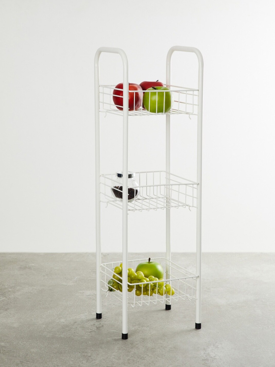 Home Centre White Solid Metal Trenton 3-Tier Kitchen Basket