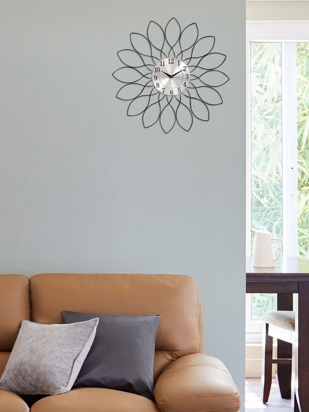 Home Centre Black & Silver Casablanca Solid Floral Wall Clock 50 cm