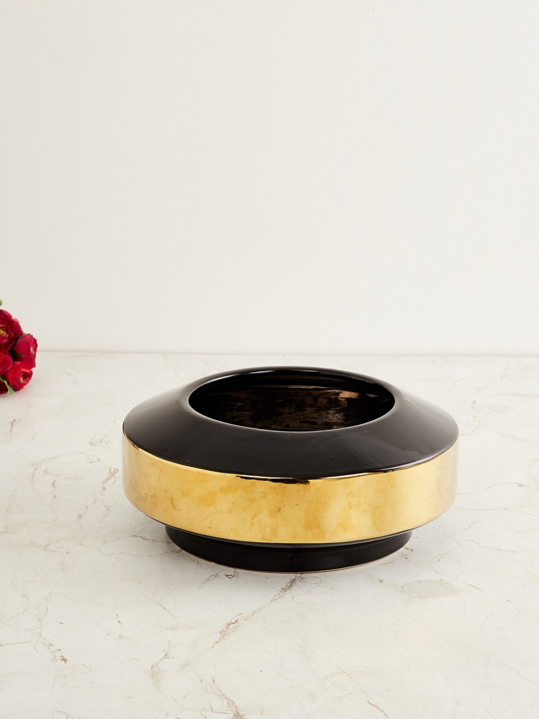 Home Centre Black & Gold-Toned Coloblocked Ceramic Decorative Bowl