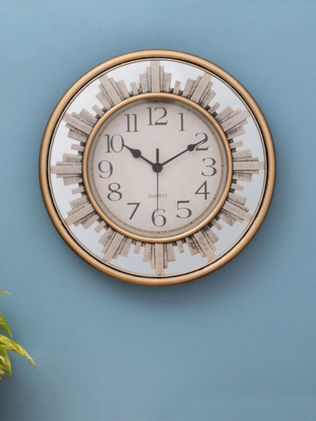 Home Centre Gold & Beige Textured Traditional Wall Clock