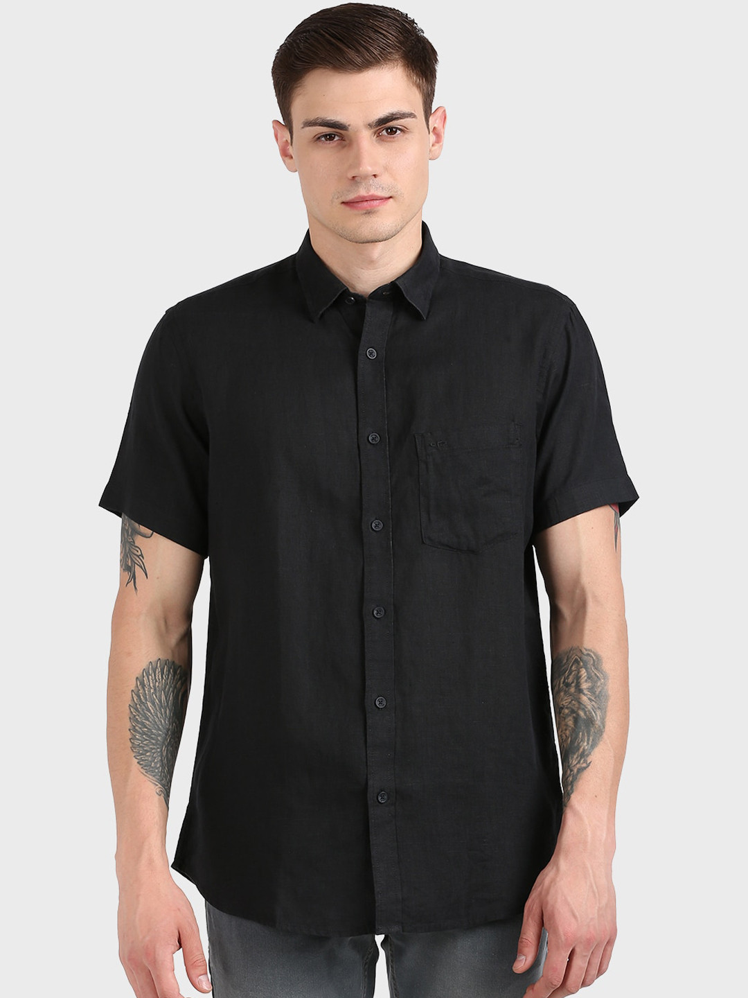 ColorPlus Men Black Tailored Fit Solid Casual Linen Shirt
ColorPlus Men Black Tailored Fit Solid Casual Linen Shirt