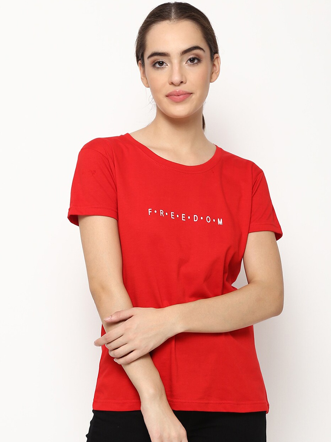 V2 Value & Variety Women Red Typography Printed T-shirt