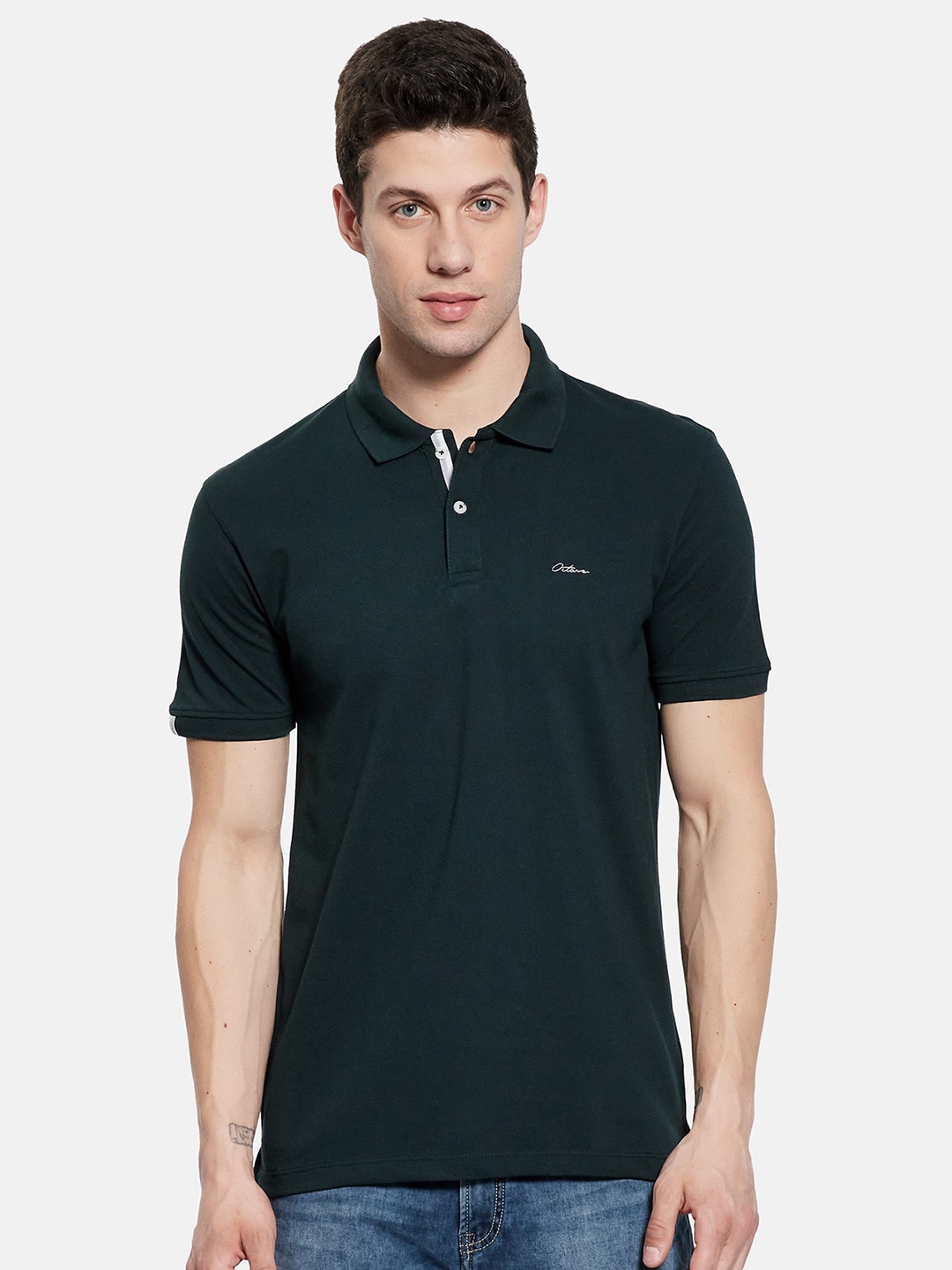 Octave Men Green Polo Collar T-shirt