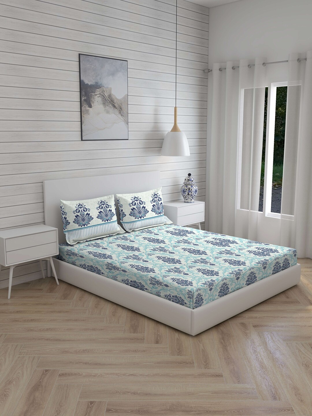 Layers Blue & Grey Ethnic Motifs 104 TC Cotton 1 Queen Bedsheet with 2 Pillow Covers
Layers Blue & Grey Ethnic Motifs 104 TC Cotton 1 Queen Bedsheet with 2 Pillow Covers