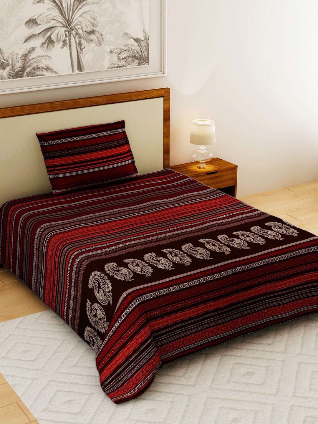 Salona Bichona Maroon & Red Ethnic Motifs 120 TC Cotton 1 Single Bedsheet with 1 Pillow Covers
Salona Bichona Maroon & Red Ethnic Motifs 120 TC Cotton 1 Single Bedsheet with 1 Pillow Covers