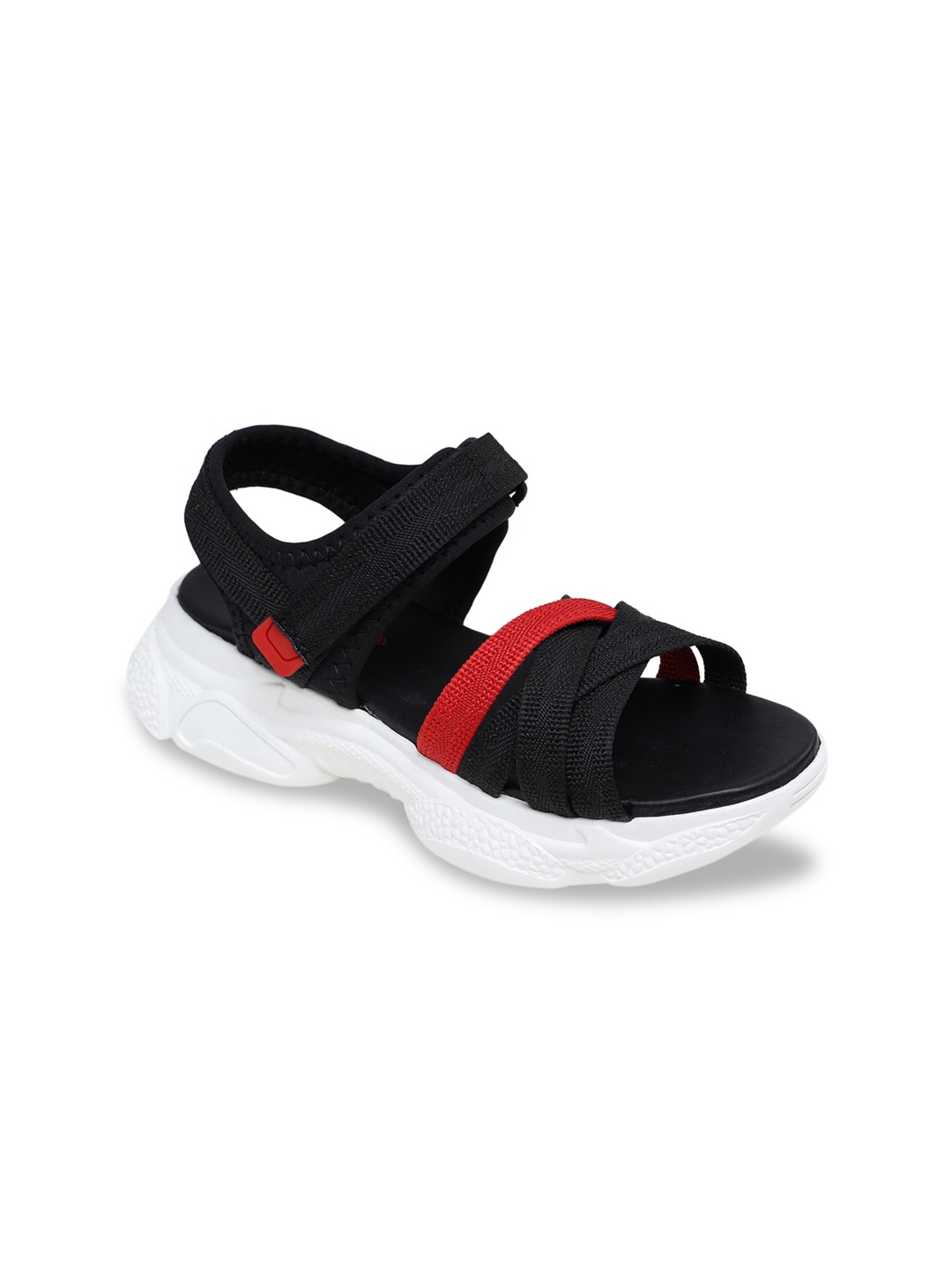 TRASE Women Black & Red Colourblocked Sandals