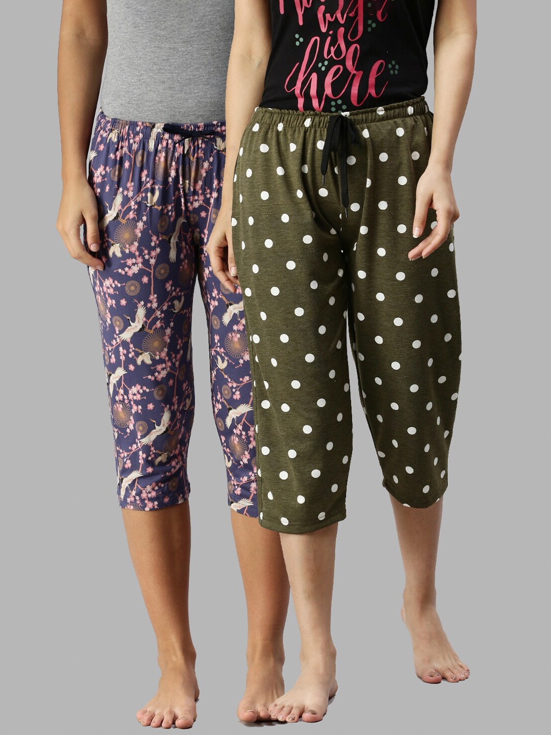 Kryptic Women Pack of 2 Printed Regular Fit Cotton Capris, Navy blue