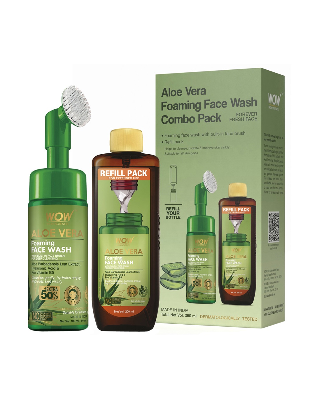 WOW SKIN SCIENCE Aloe Vera Face Wash with Built-in Brush + Refill Pack Combo 350 ml, Green
WOW SKIN SCIENCE Aloe Vera Face Wash with Built-in Brush + Refill Pack Combo 350 ml, Green