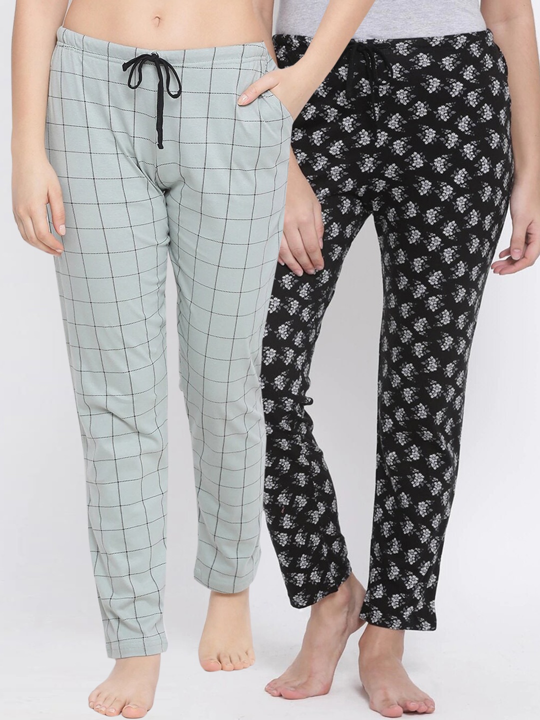 Kanvin Women Pack Of 2 Printed Cotton Lounge Pants, Grey