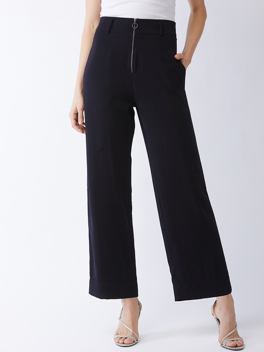 MAGRE Women Navy Blue Flared Solid Parallel Trousers