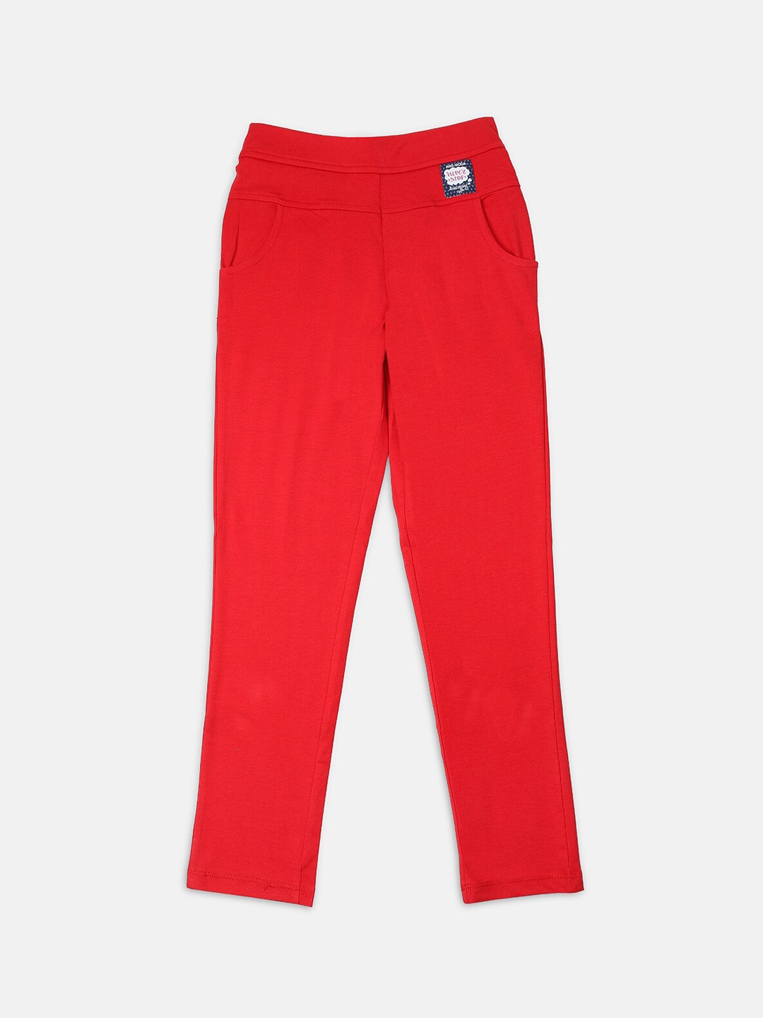 Nins Moda Girls Red Solid Cotton Ankle-Length Leggings