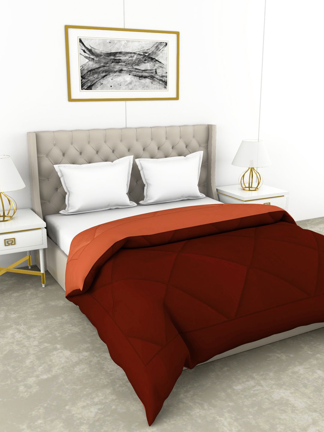 BIANCA Maroon & Coral Solid AC Room 250 GSM Double Bed Quilt