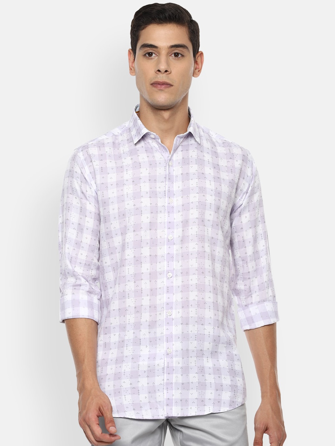 V Dot Men Purple & White Slim Fit Checked Casual Shirt