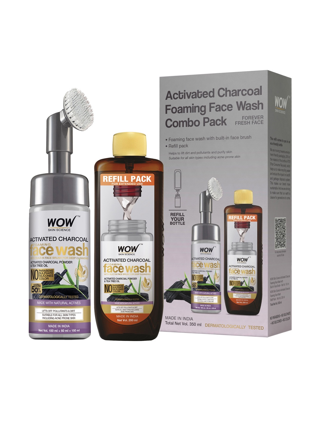 WOW SKIN SCIENCE Unisex Charcoal Face Wash with Brush + Refill Pack Combo 350 ml, Brown
WOW SKIN SCIENCE Unisex Charcoal Face Wash with Brush + Refill Pack Combo 350 ml, Brown