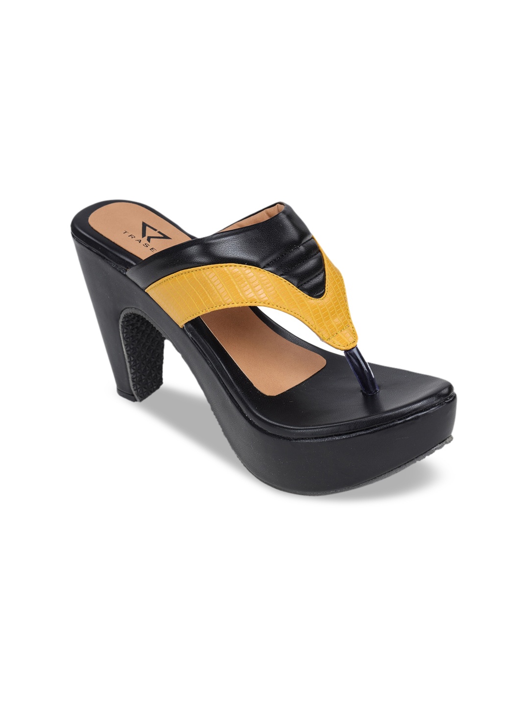 TRASE Women Black & Yellow Colourblocked Sandals