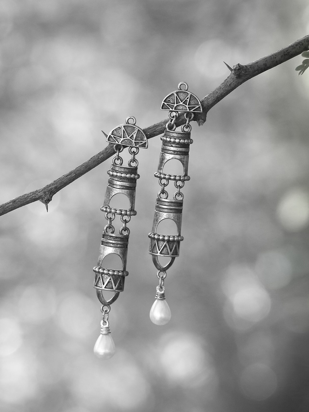 Adwitiya Collection Silver-Toned Contemporary Drop Earrings
