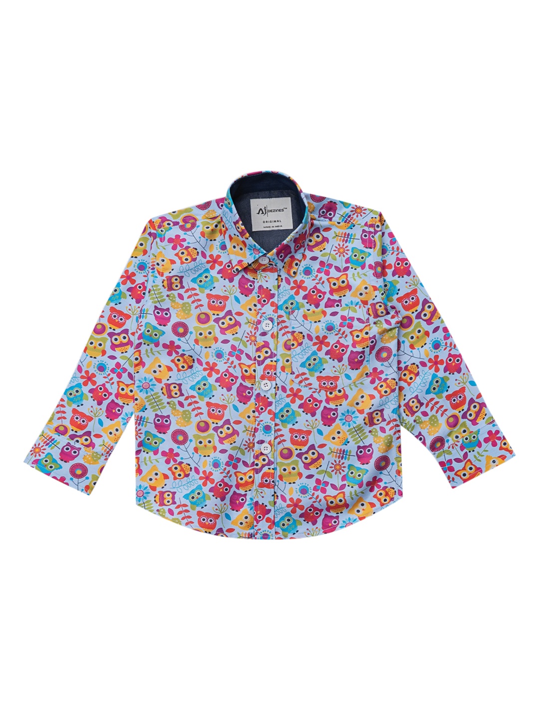 Aj DEZInES Boys Blue & Red Regular Fit Printed Cotton Casual Shirt
