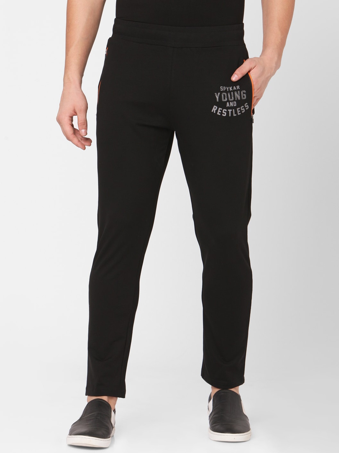 SPYKAR Men Black Pure Cotton Solid Slim Fit Track Pants