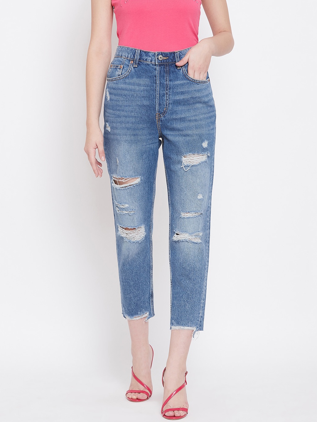 Madame Women Navy Blue Organic Cotton Slim Fit Mid-Rise Highly Distressed Cropped Jeans
Madame Women Navy Blue Organic Cotton Slim Fit Mid-Rise Highly Distressed Cropped Jeans