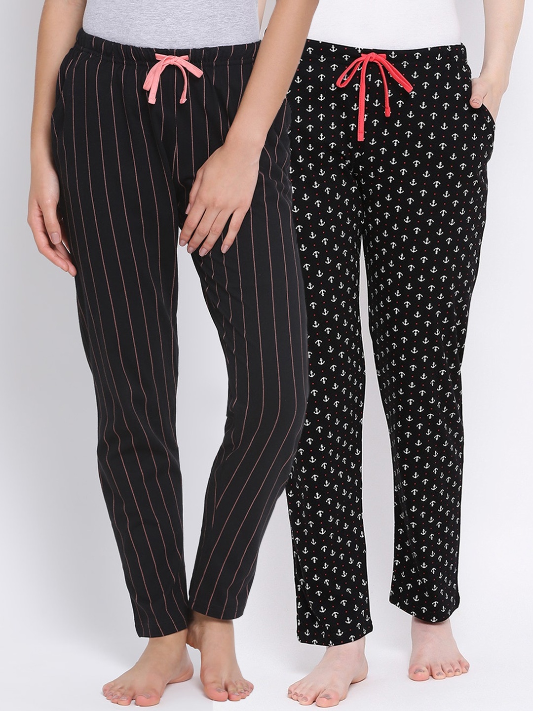 Kanvin Women Pack Of 2 Cotton Lounge Pants, Black