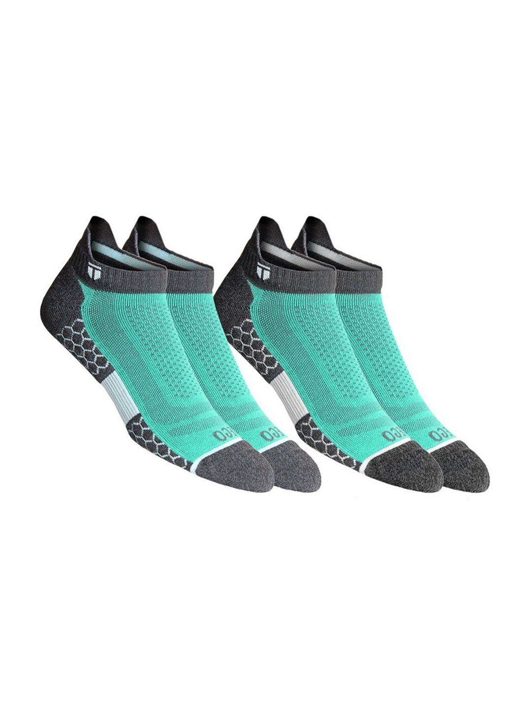 TEGO Unisex Green & Grey Pack of 2 Patterned Ankle Length Socks