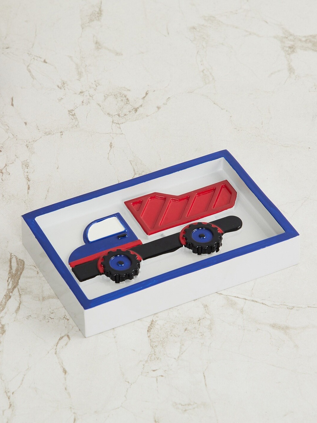 Home Centre White & Red Slate Truck Polyresin Soap Dish