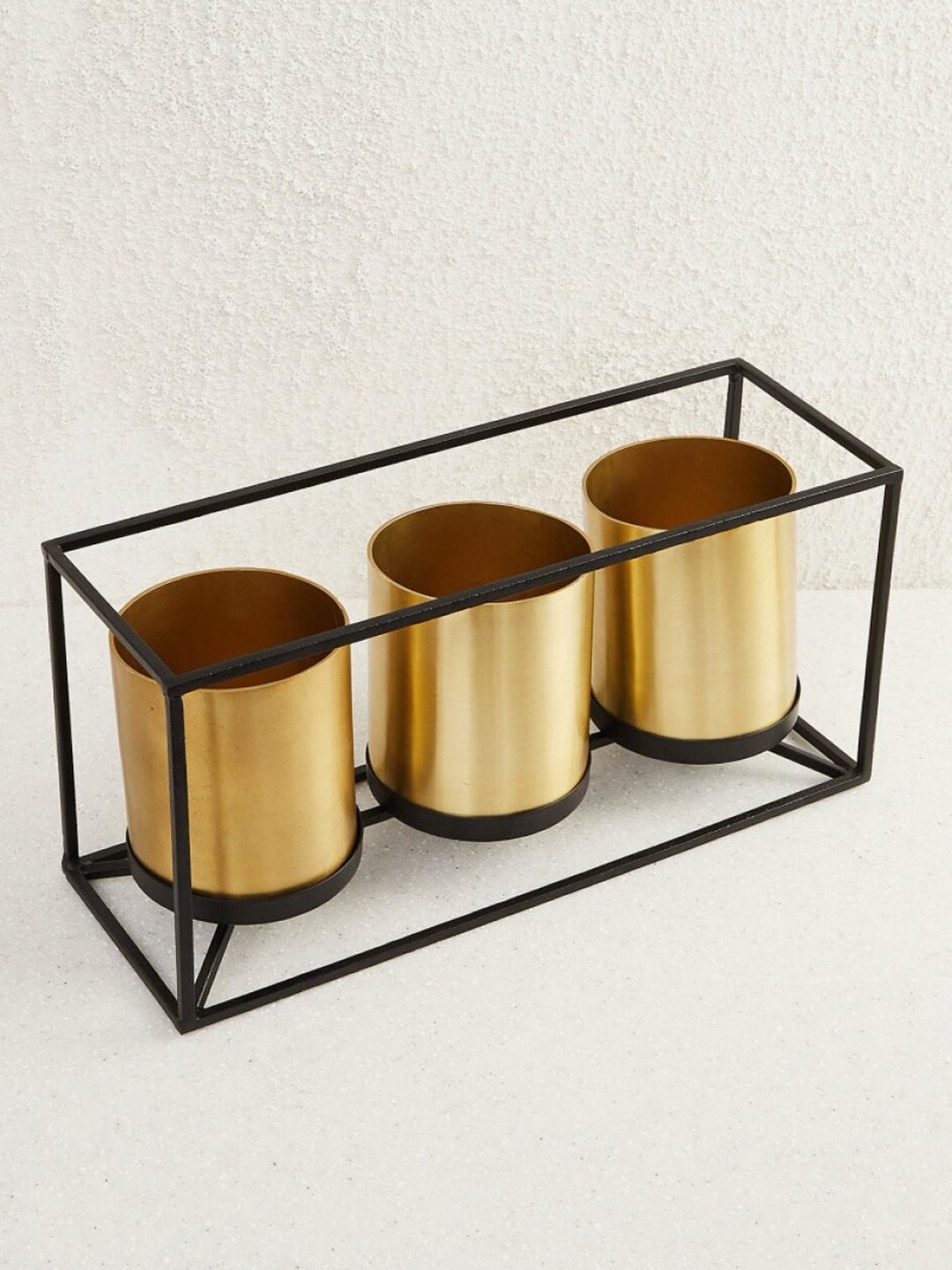 Home Centre Black & Gold-Toned Miraya Ayaka Metal Planter with Stand